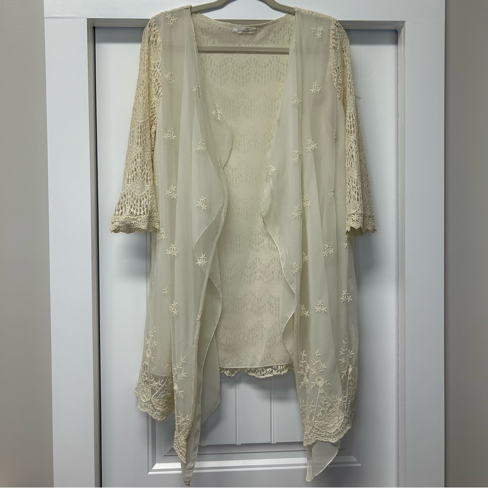 Blu Pepper Lace Sheer Kimono Cardigan Coastal Cowgirl Cream Off White Size XL